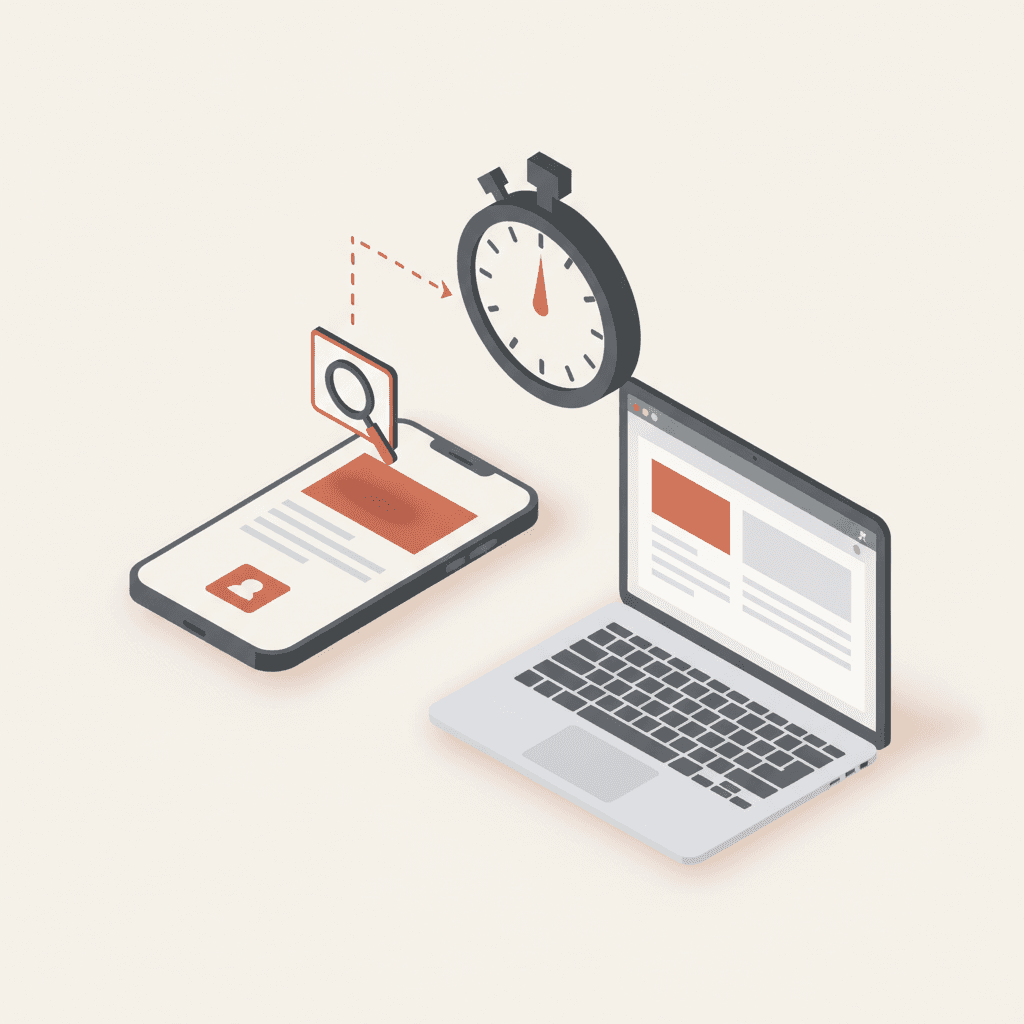 Illustration minimaliste du temps d'attention Gen Z sur une page programme d'école, scroll et zones de lecture en surbrillance